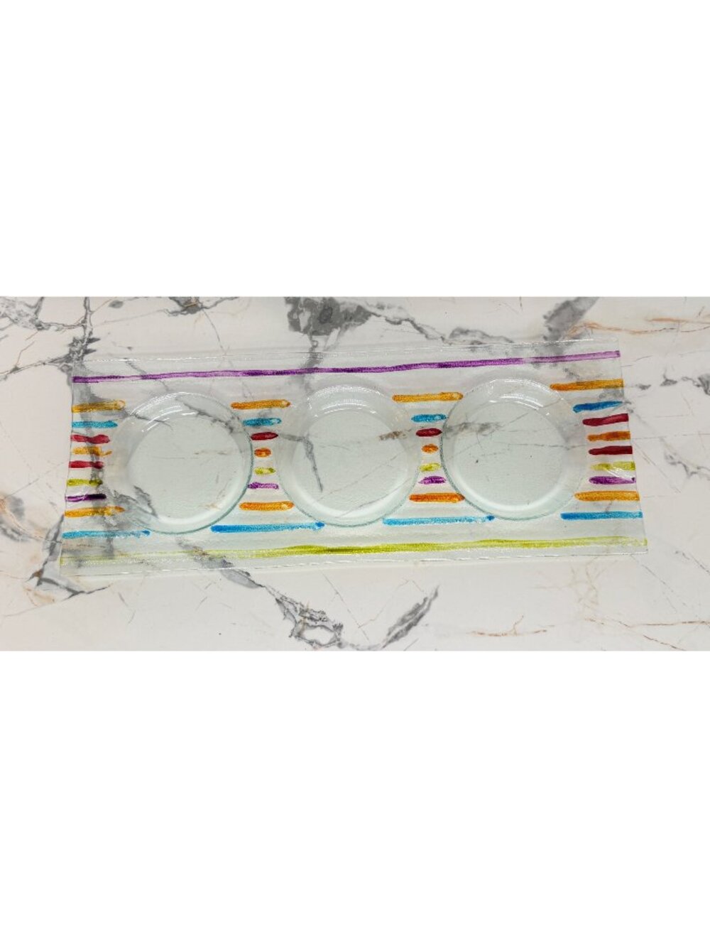 Colorful Fused Glass Condiment Server Tray Hand Painted Striped Appetizer Dish
